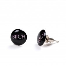 Bitch Stainless Steel Black Unisex Stud Earrings
